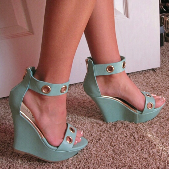 Rouge Helium Shoes - Rouge Helium Turquoise Wedges with Gold Grommets